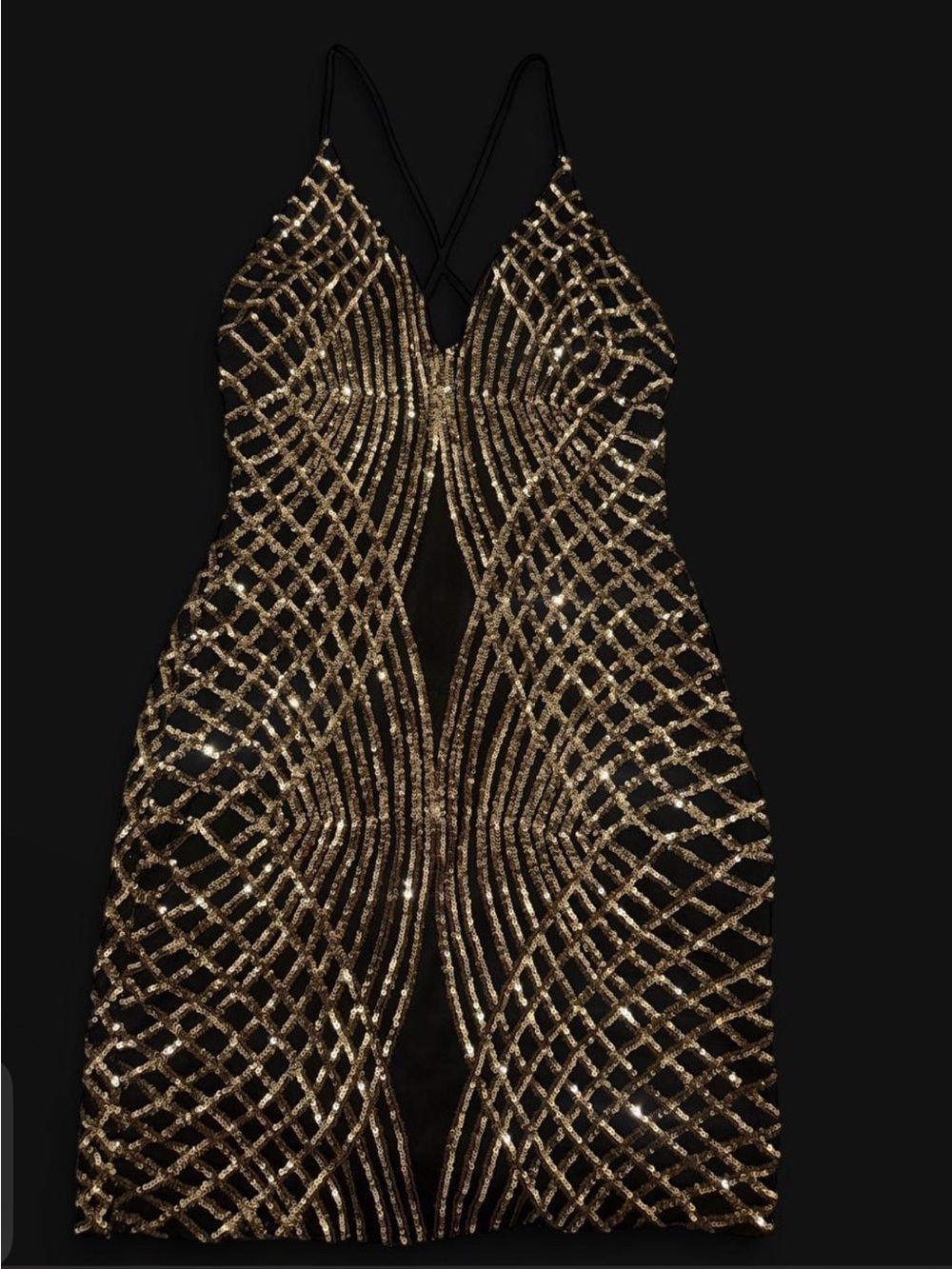 Windsor Black Dress with Gold Sequin Design
